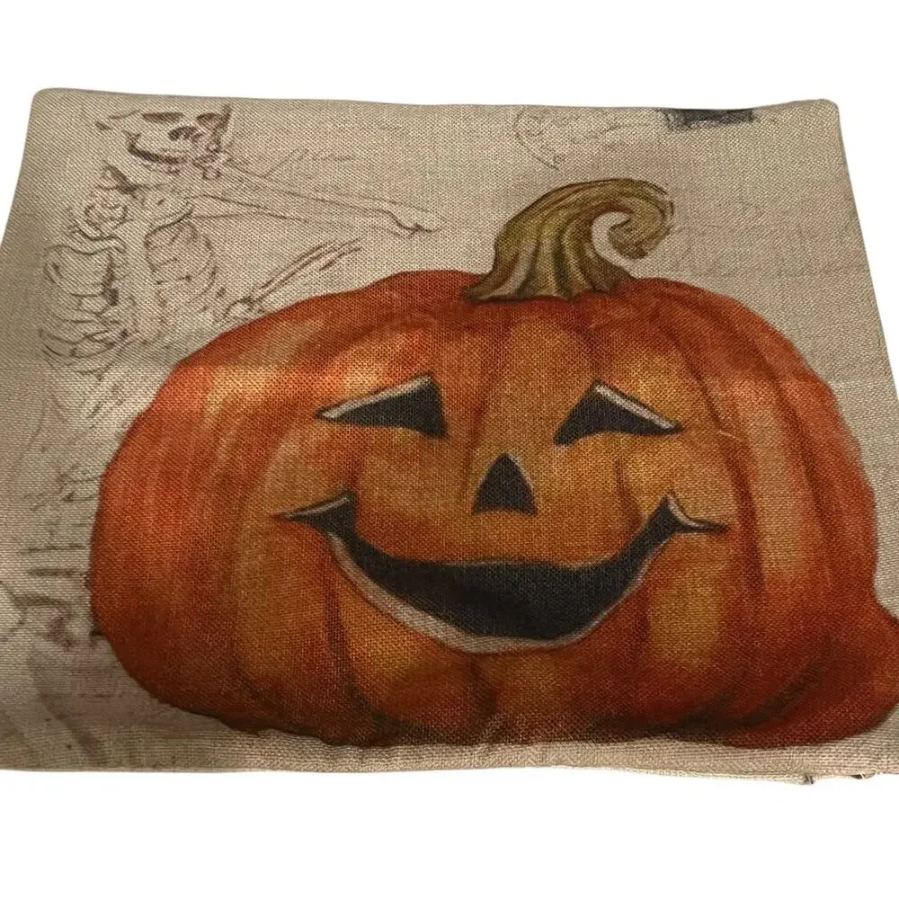 Set of 2 Throw Pillow Covers 16x16 Halloween Pumpkin & Abstract Candy Cactus